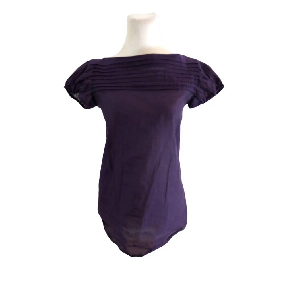 Women’s Theory Pintuck Pleat Purple Puff Sleeve Short Sleeve Top Sz P S Designer